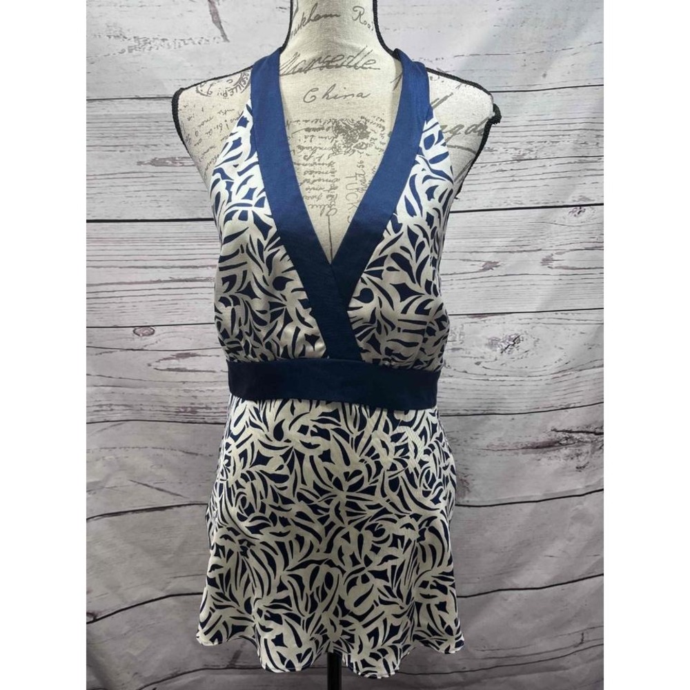 NWT Ann Taylor Blue White Sleeveless V-Neck Floral Halter Dress 8